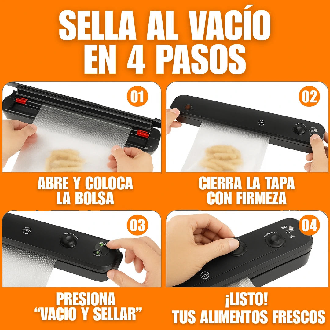 Selladora de Alimentos al Vacío (10 Bolsas Reutilizables Gratis)